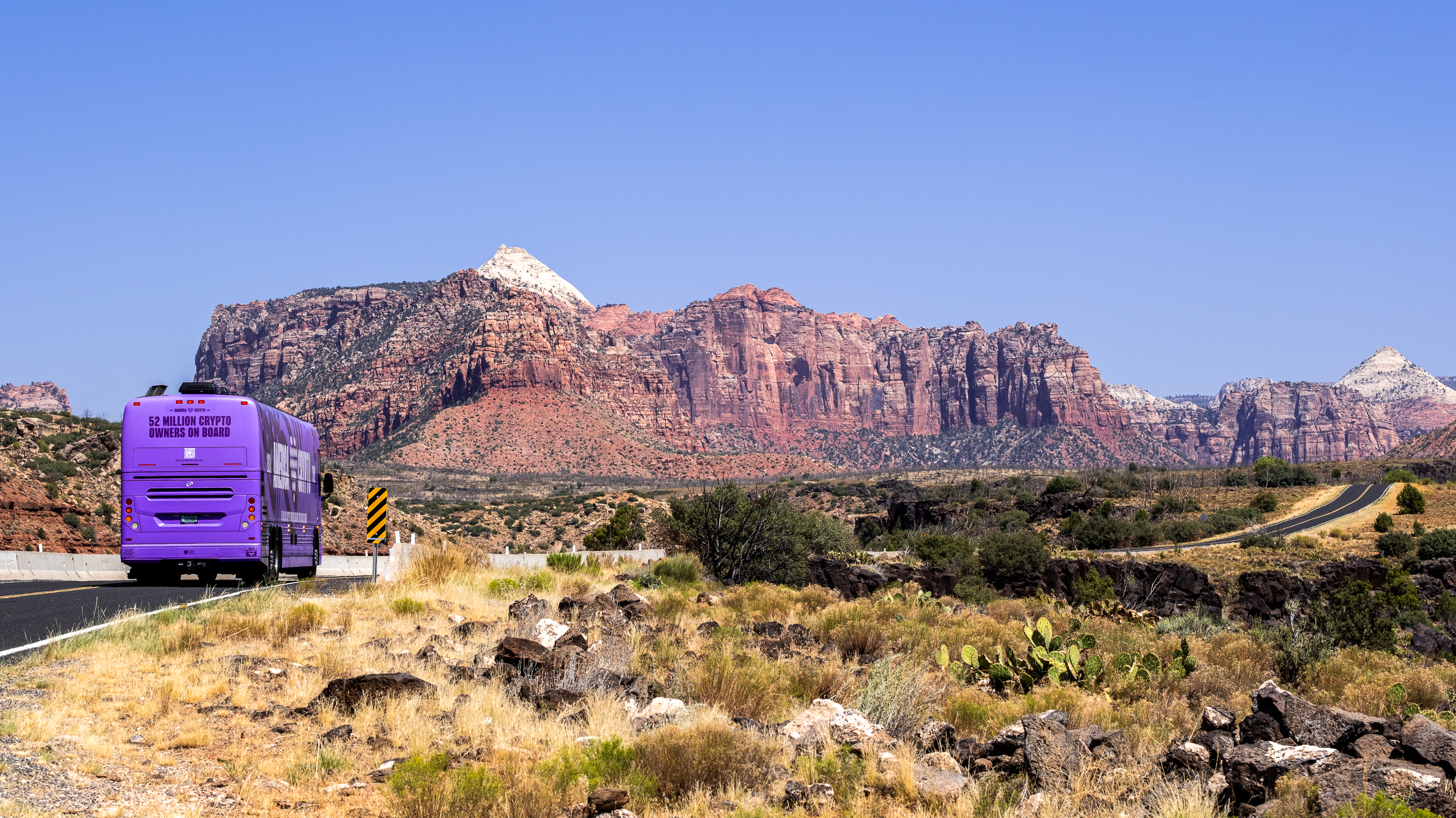 America Loves Crypto bus — Zion National Park Utah