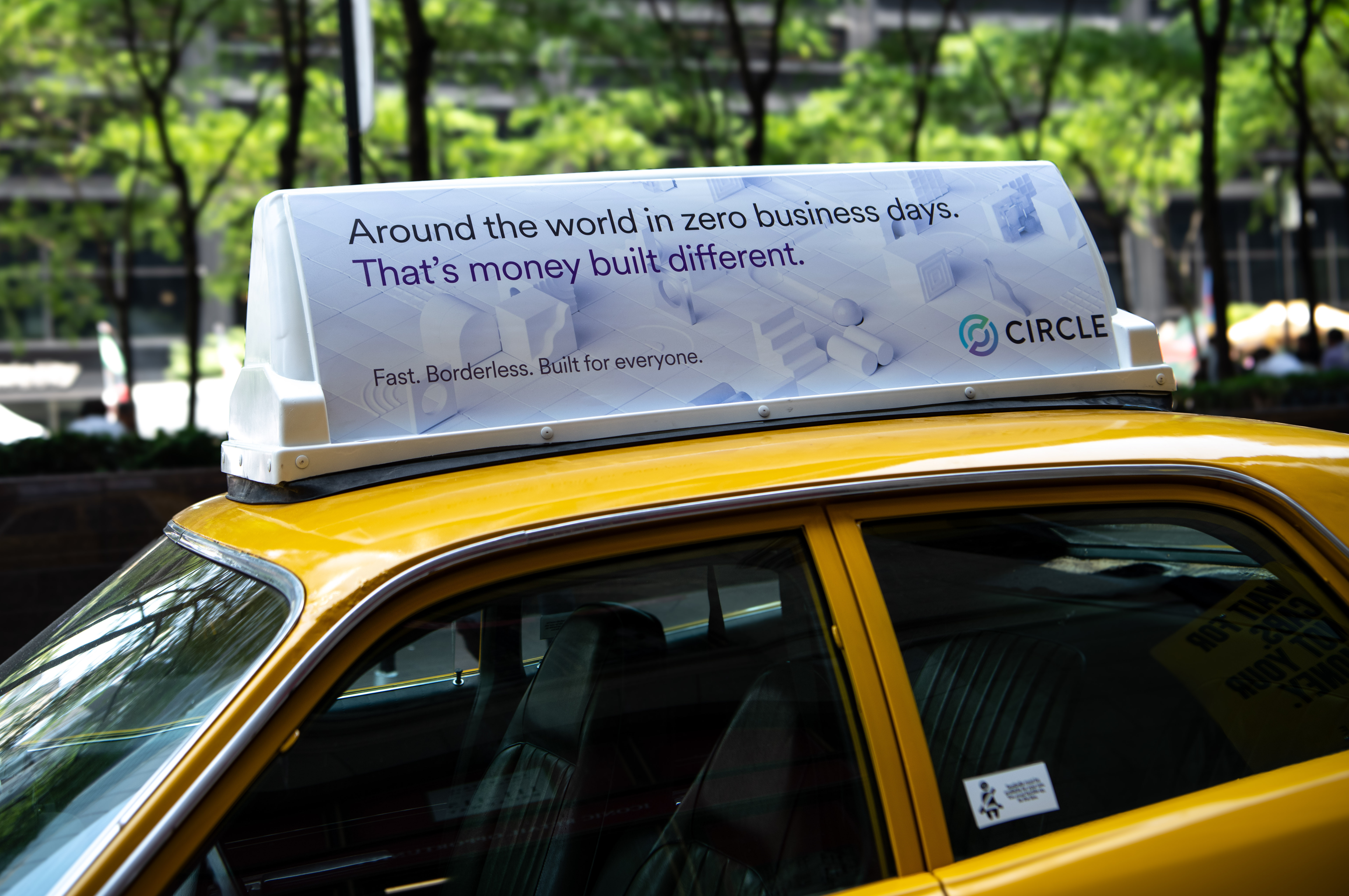 Circle taxi topper — Around the world in zero business days