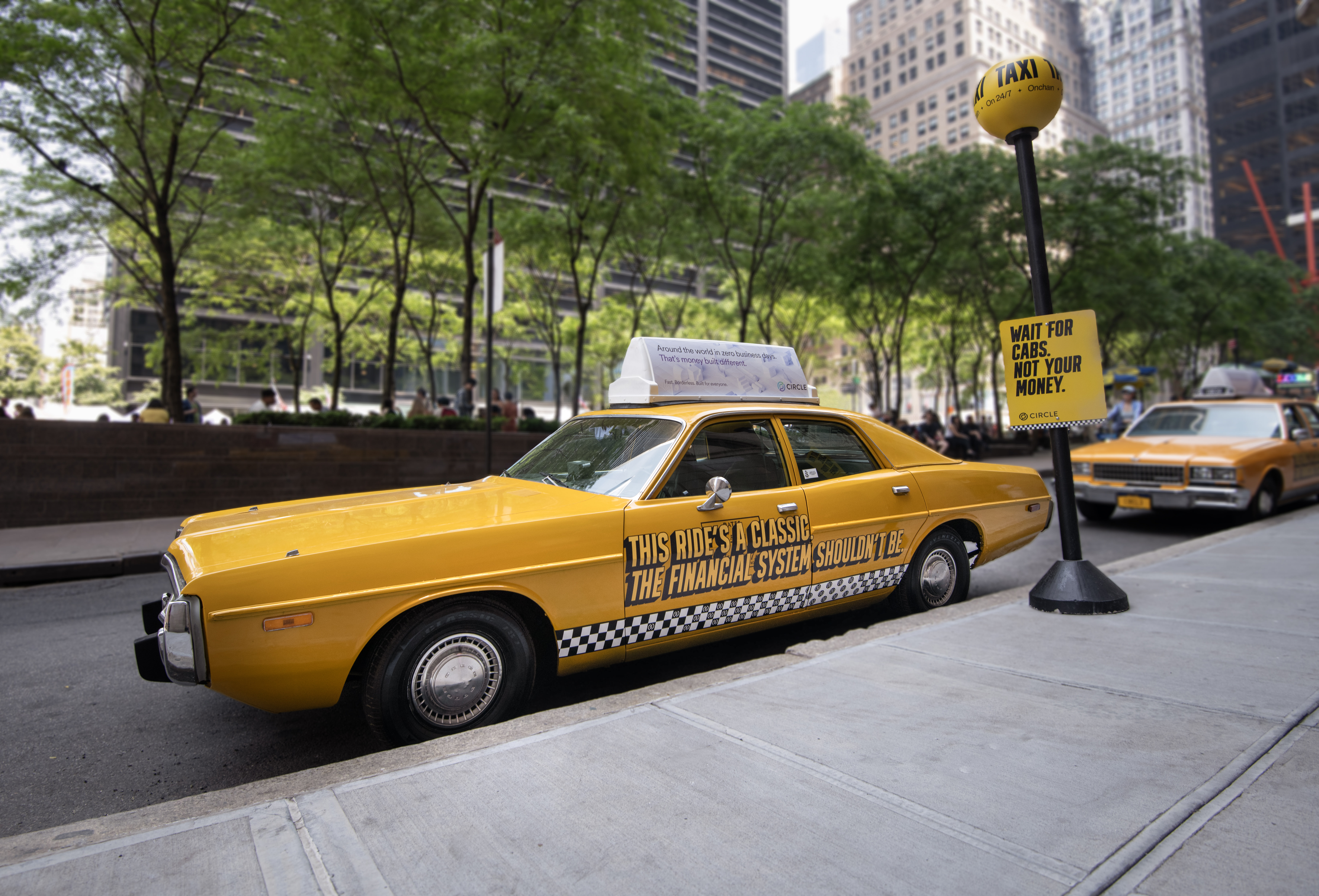 Circle branded vintage taxi on NYC street