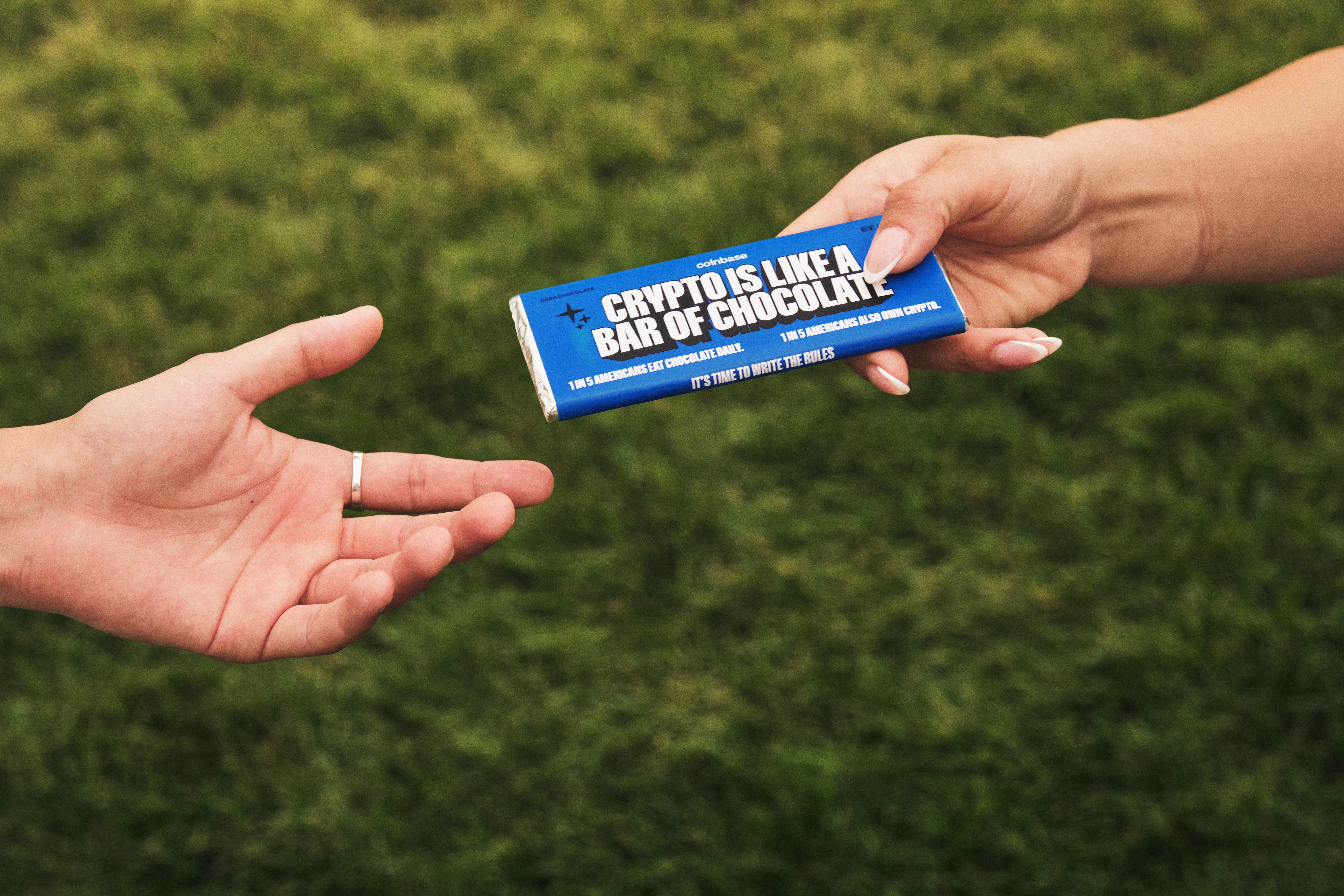 Passing a Coinbase crypto chocolate bar