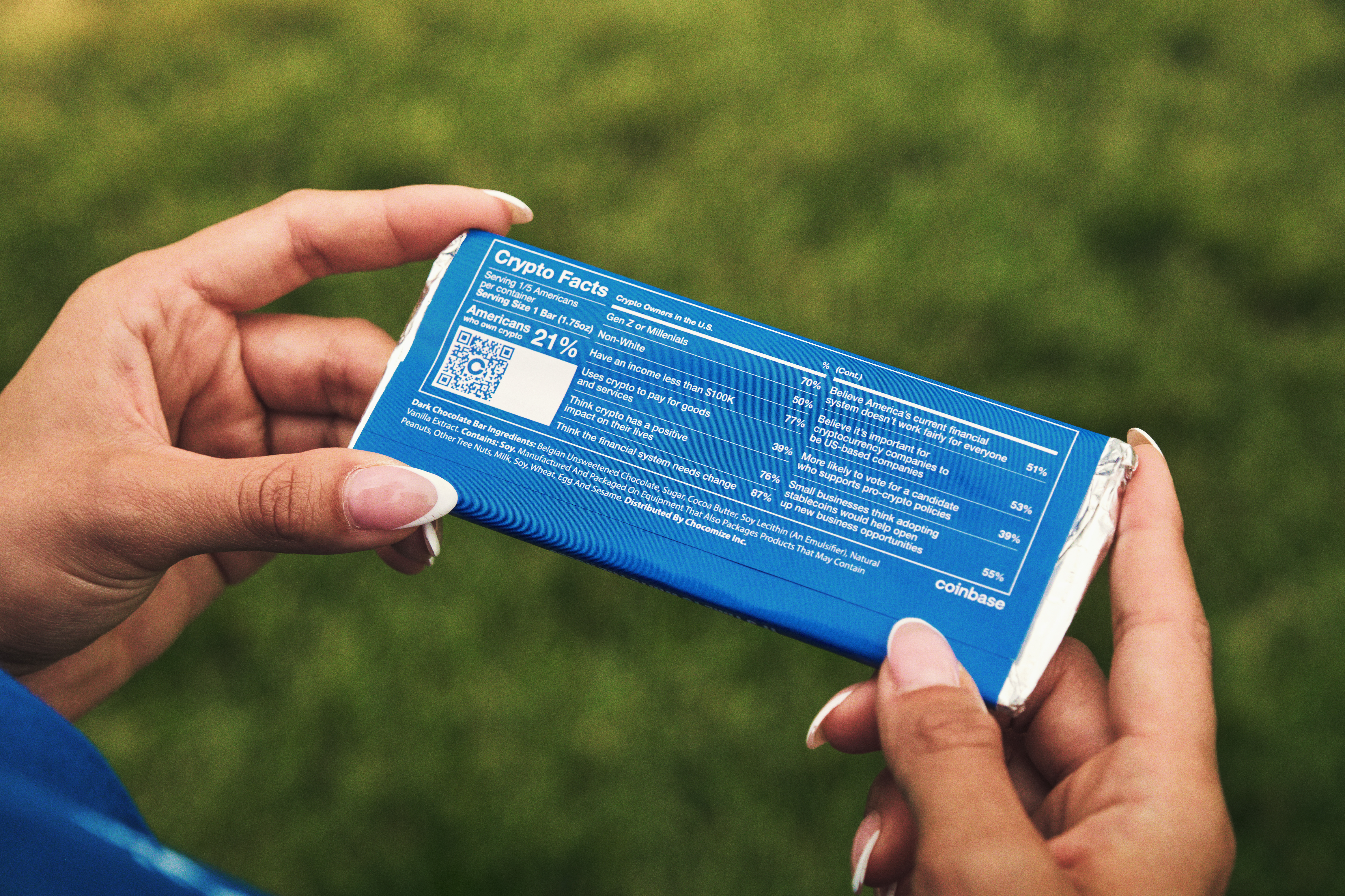 Coinbase chocolate bar crypto facts label